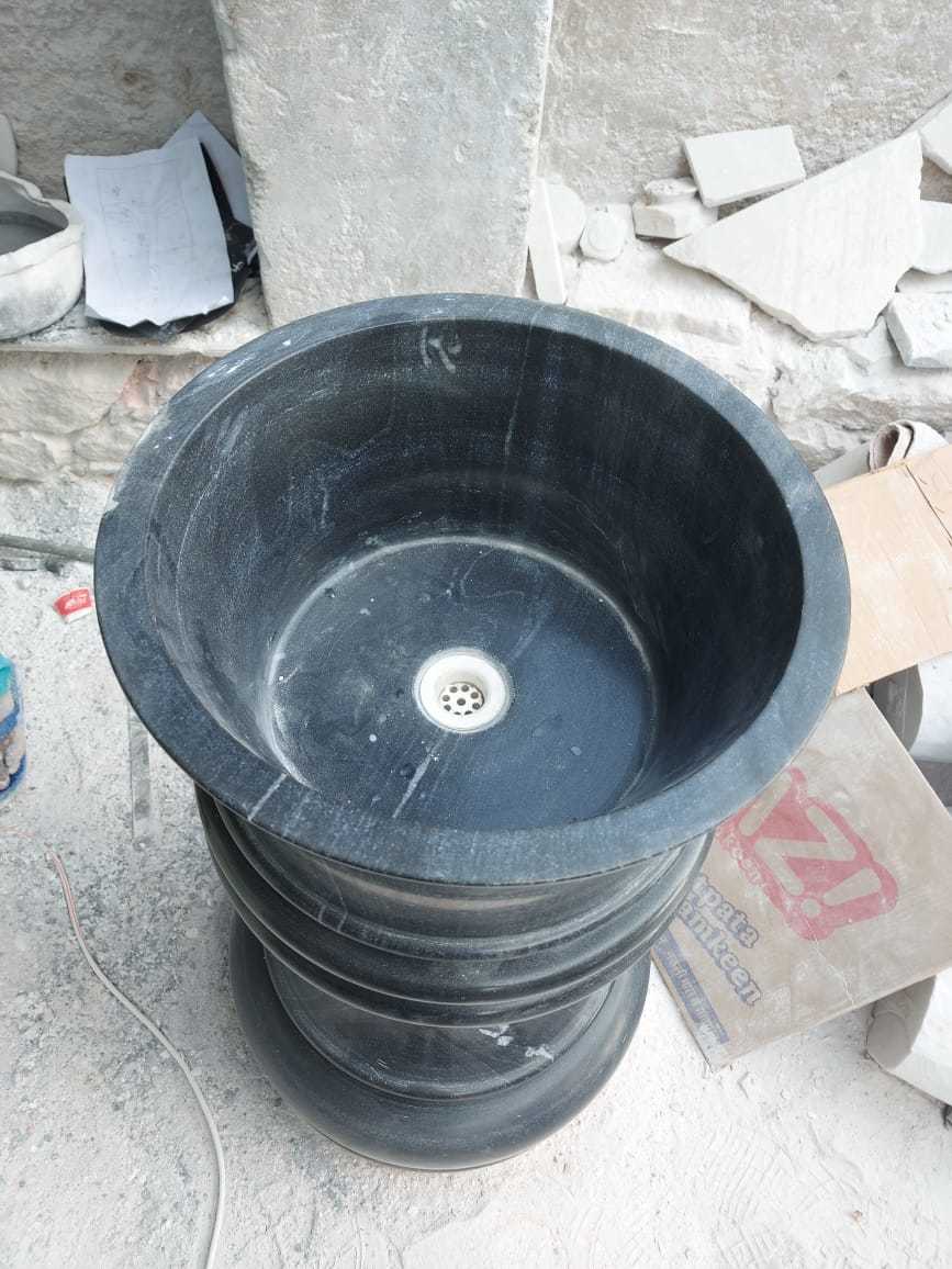 Marble Wash Basin - 16x16x30 Inches | White Polished Round Pedestal Design, 30 Kg Weight