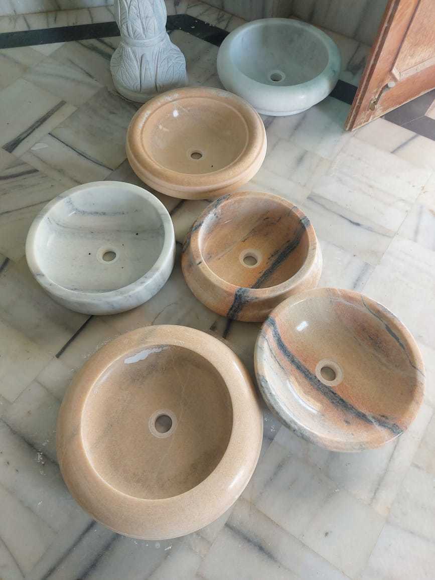 Marble Wash Basin - 16x16x30 Inches | White Polished Round Pedestal Design, 30 Kg Weight