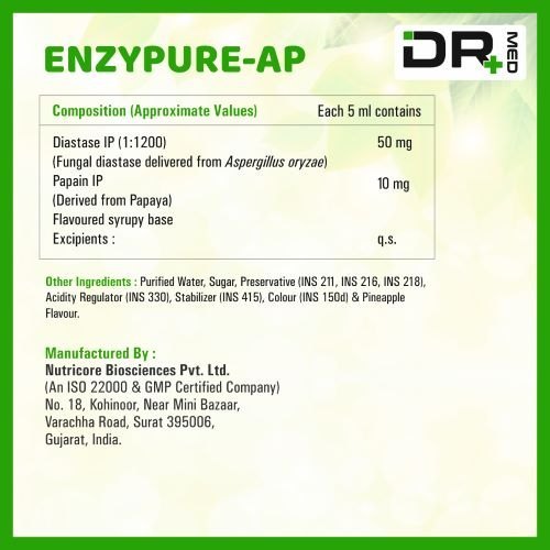Digestive Enzyme Syrup - 50mg Diastase & 10mg Papain Per 5ml | Promotes Digestion, Flavored With Pineapple, Supports Digestive Health