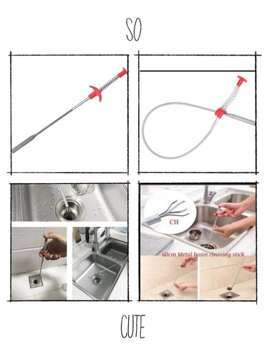 Metal Basin Cleaning Stick - Stainless Steel, 90cm Long Flexible Sink Claw with Narrow Bend Curve Grabbing Tool and Spring Grip
