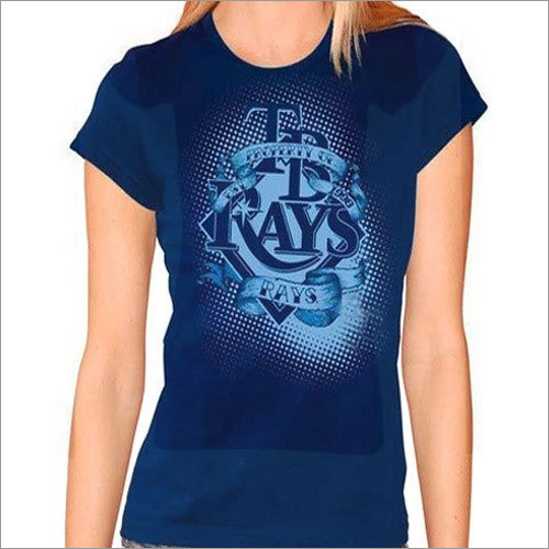 Ladies Half Sleeve Cotton T-shirt - Cotton, Size: S, M, L, Xl, Color: Blue, O-neck, Printed Pattern, Stylish Casual Wear
