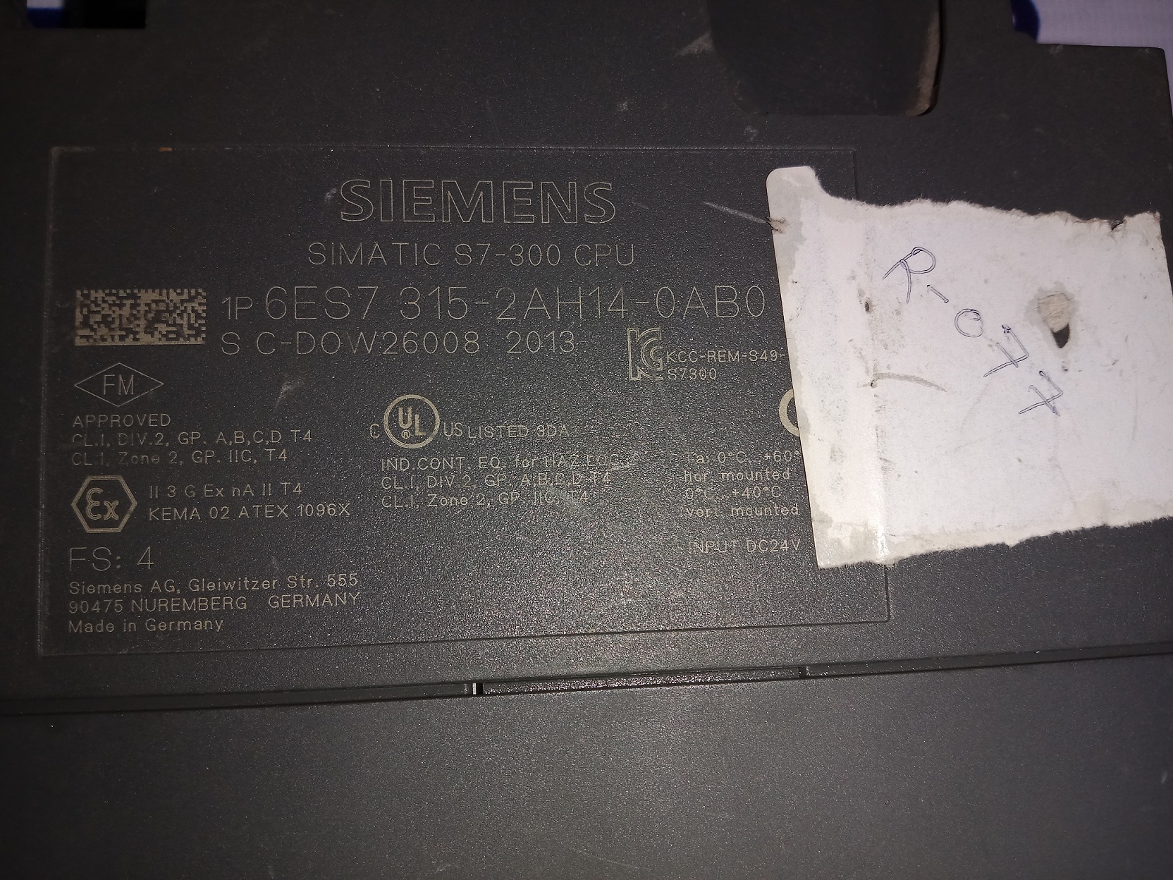 Siemens Cpu Module 6es7 315-2ah14-0ab0