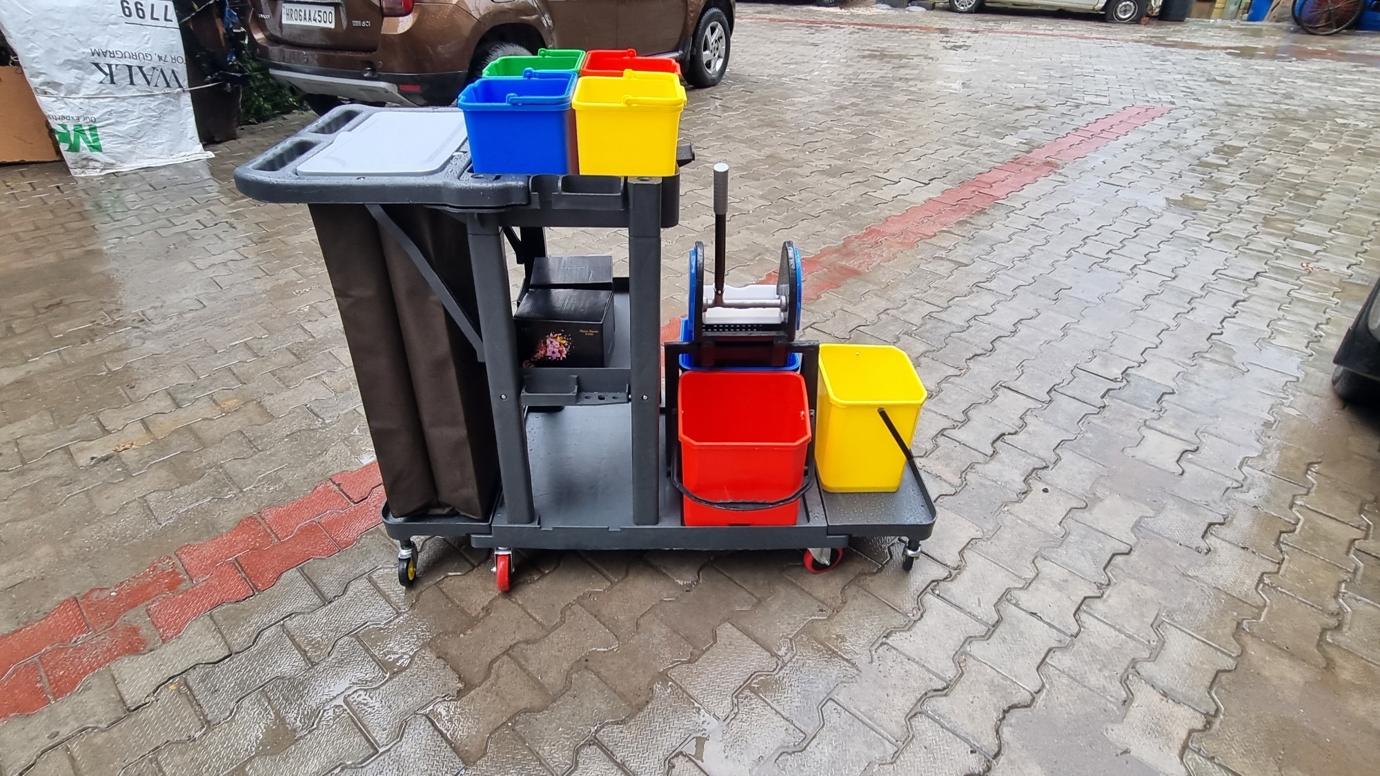 Janitorial Cart With Triple Bucket Mopping System Application: Floor Cleaning And Room Cleaning
