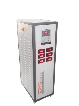 Adroit Three Phase Air Cooled Servo Stabilizer - 15 KVA, 98% Efficiency at Nominal Load, LED Display, 12 Months Warranty, Low & High Voltage Cutoff, Overload & Short Circuit Protection