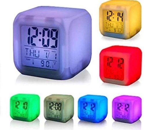 Digital Colour Watch - Square Shape, Digital Display | LED Colour Changing Alarm Clock, Thermometer, Night Light, Alarm & Sleep Function