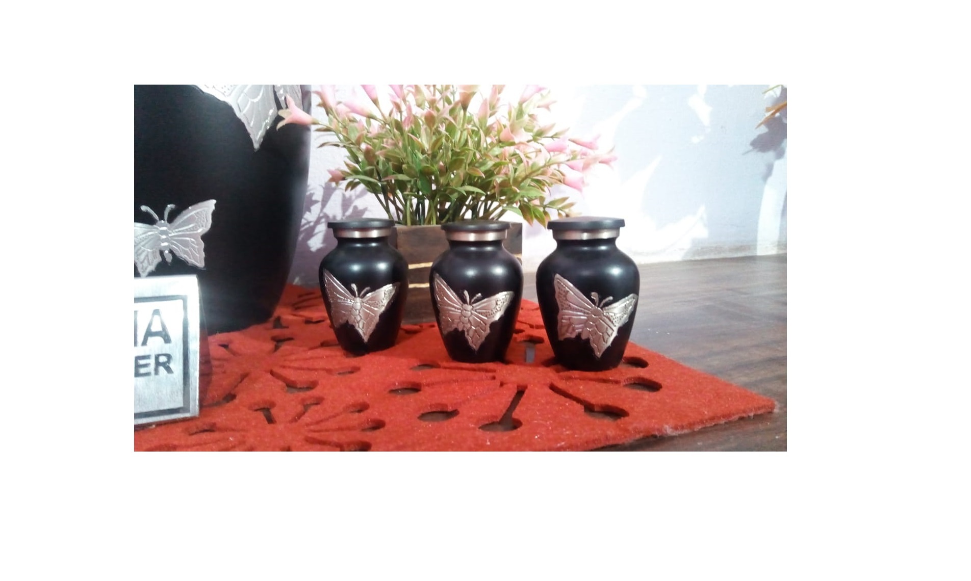 Brass Butterfly Engraved Black Keepsake Urn Funeral Supplies