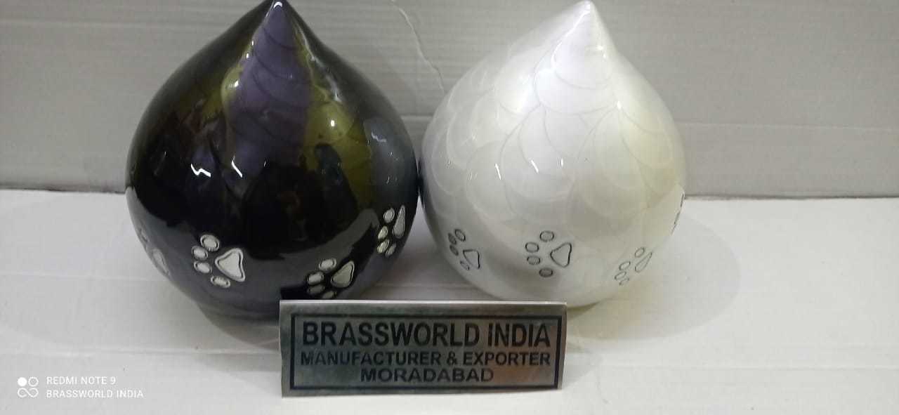 Aluminium Black And White Pet Paw Tear Drop Urn Funeral Supplies