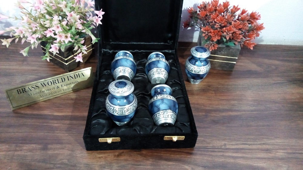 Brass Blue Clouded 4 Pcs Set With Band Funeral Supplies