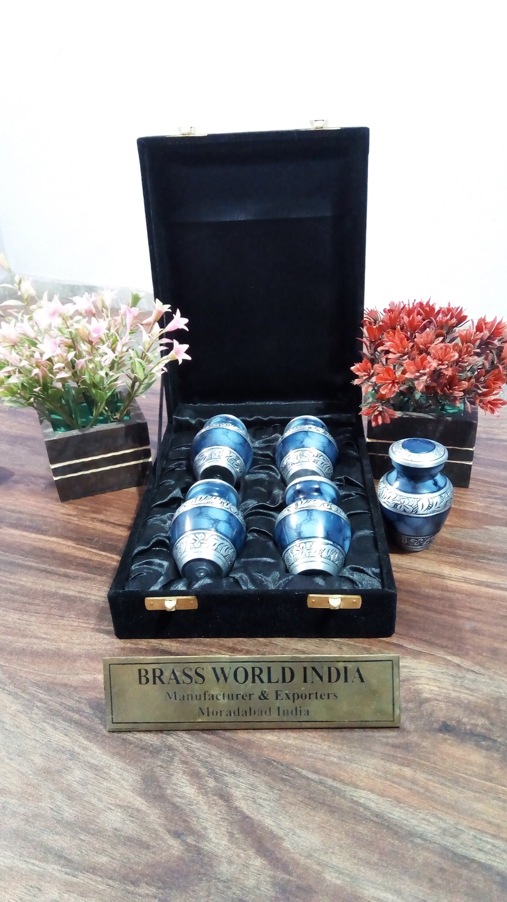 Brass Blue Clouded 4 Pcs Set With Band Funeral Supplies