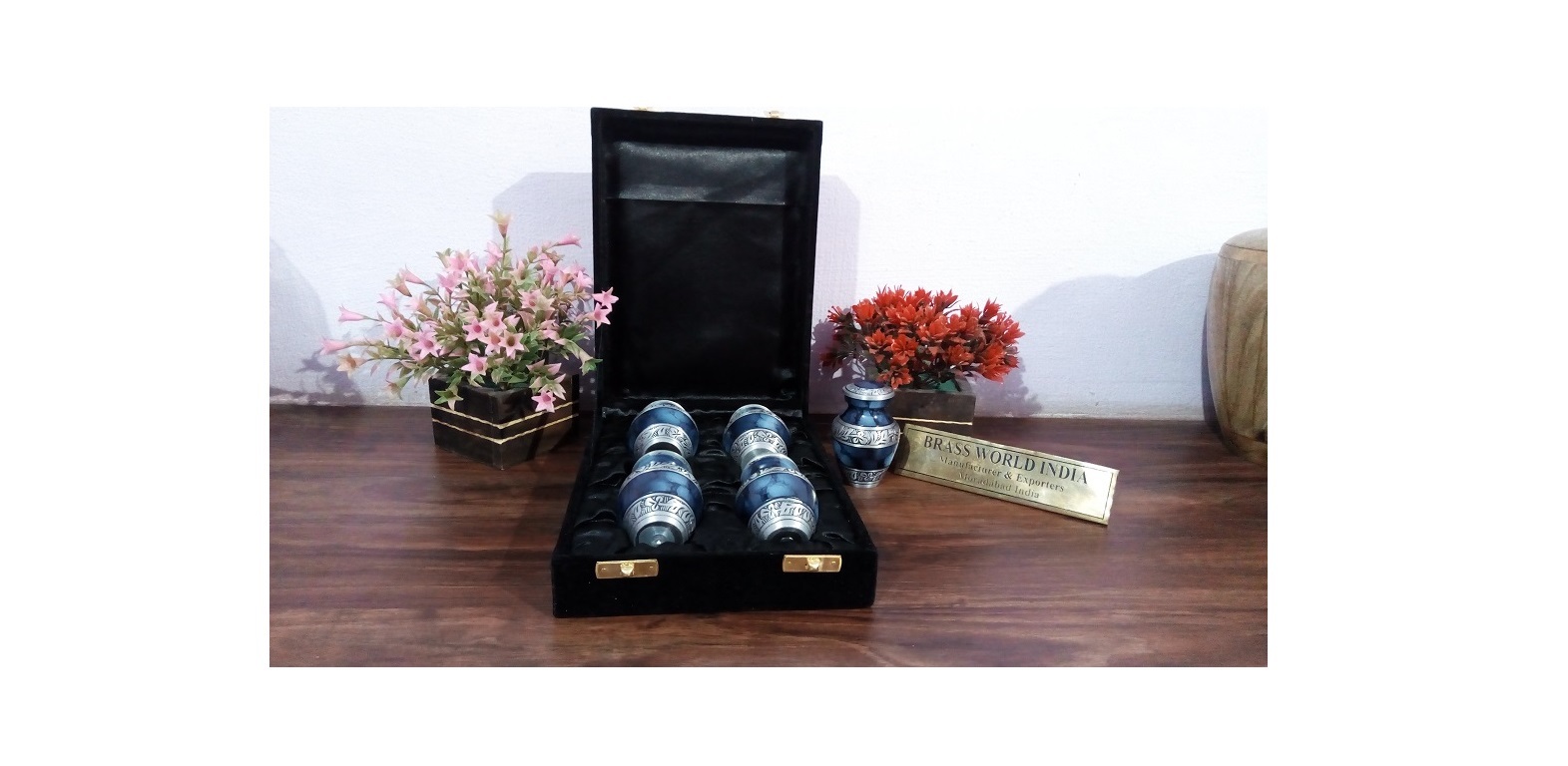 Brass Blue Clouded 4 Pcs Set With Band Funeral Supplies