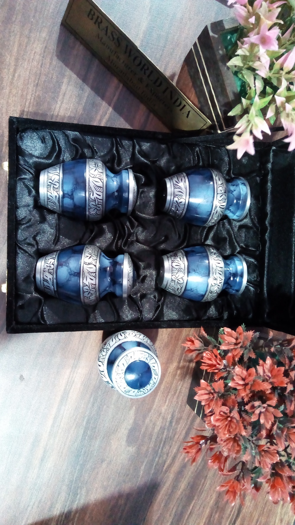 Brass Blue Clouded 4 Pcs Set With Band Funeral Supplies