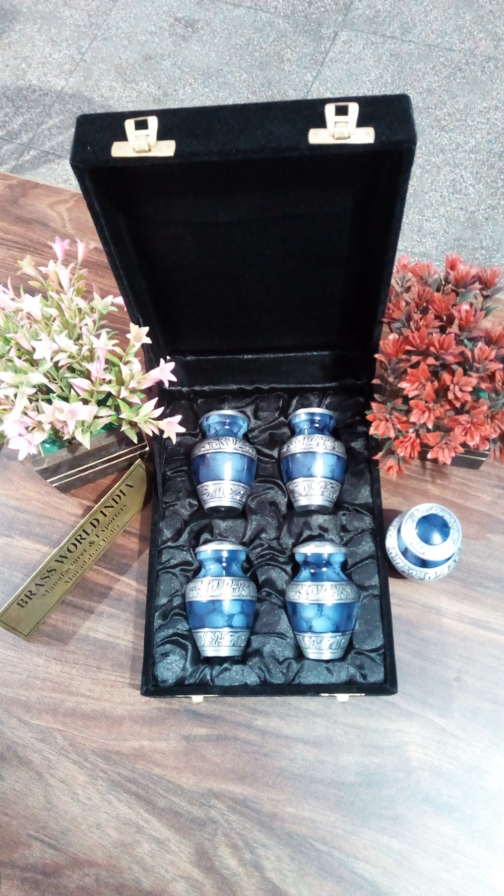 Brass Blue Clouded 4 Pcs Set With Band Funeral Supplies