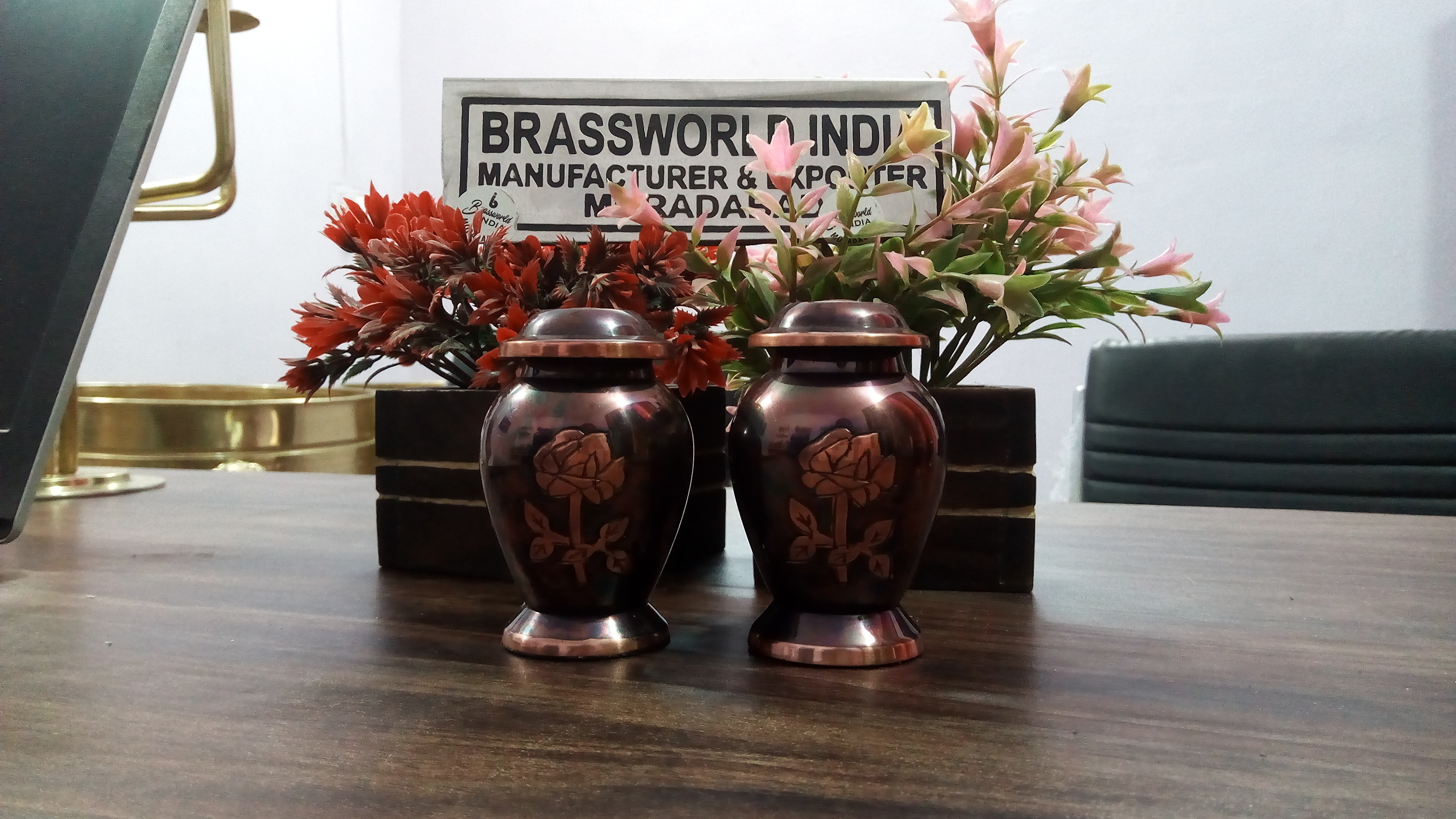 Brass Red With Cross Engraved Keepsake Urn Funeral Supplies