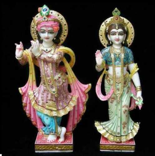 Radha Krishna Statue - White Marble, Polished Finish | Traditional Indian Design