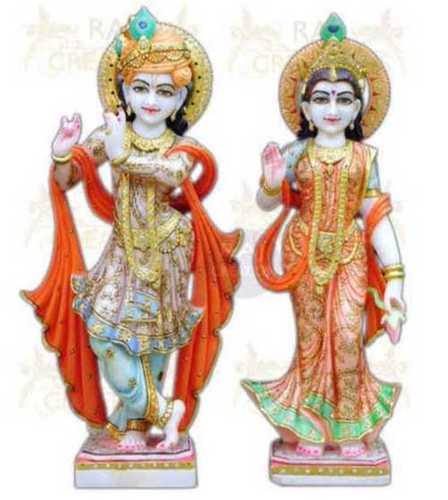 White Marble Radha Krishna Statue - 12x8x4 Inches | Polished Finish, Elegant Design, Lightweight 5 Pounds