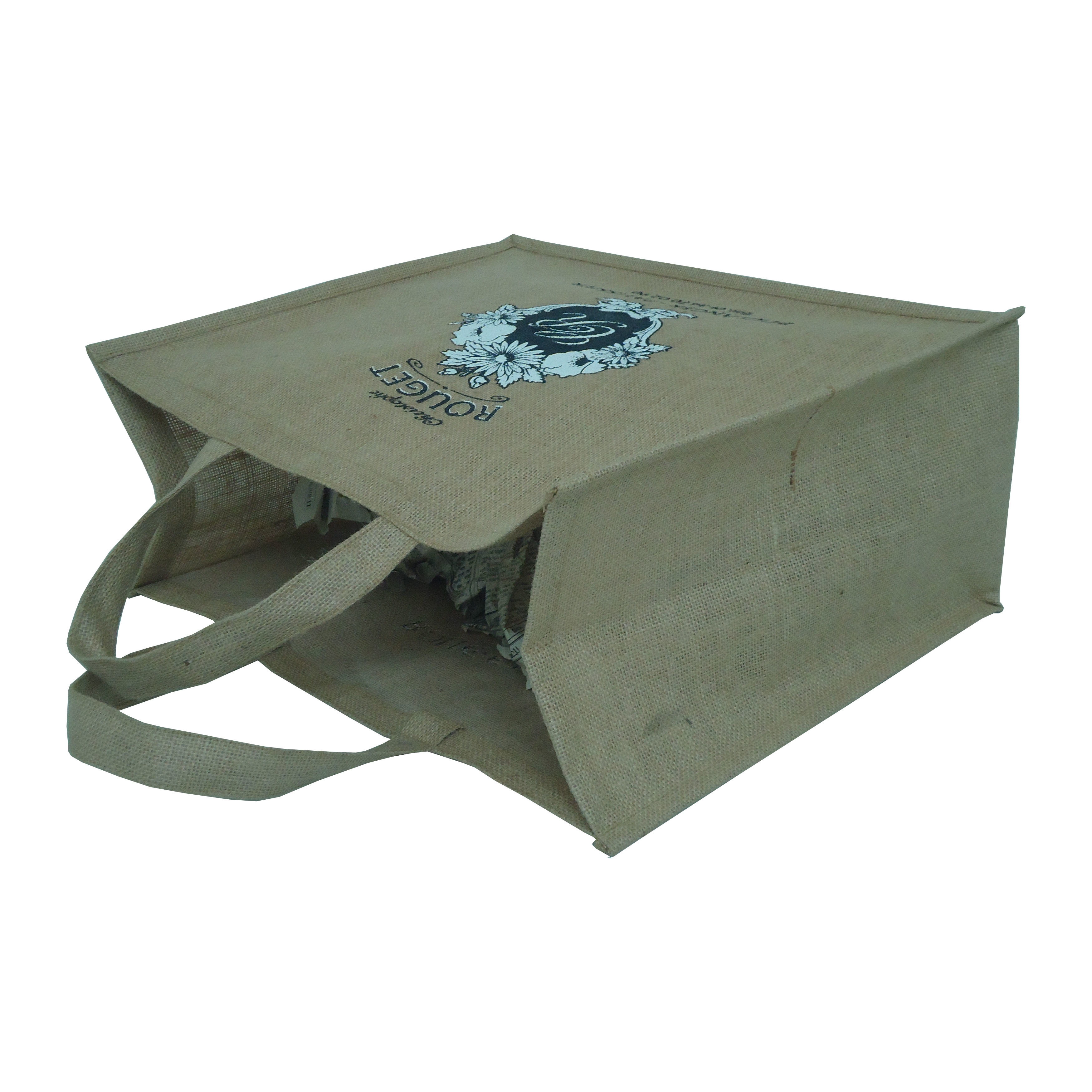 Customized Pp Laminated Jute Tote Bag With Jute Handle