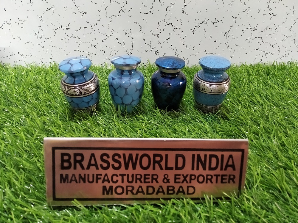 Brass Three Types Of Blue Keepsake Cremation Urn Funeral Supplies