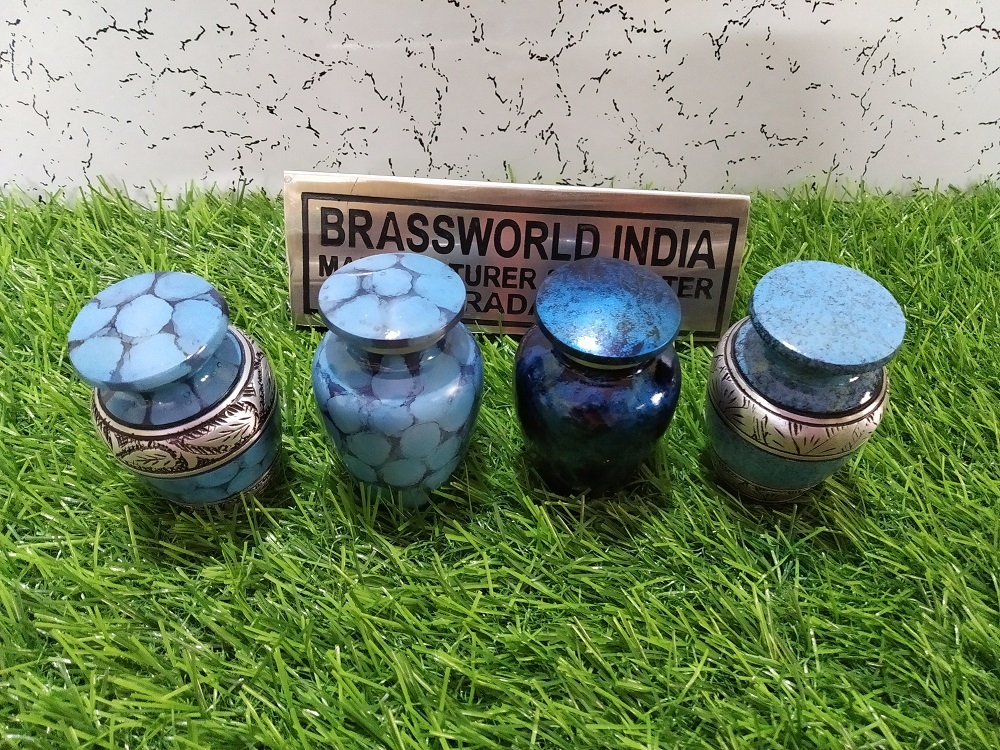 Brass Three Types Of Blue Keepsake Cremation Urn Funeral Supplies