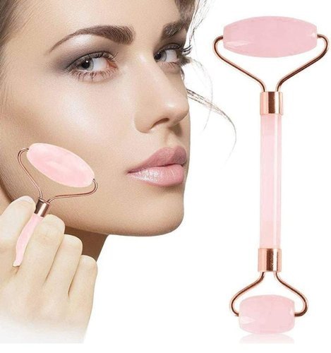 Flawless Facial Massager Roller - Natural Rose Quartz, 14.5x5.5 cm, 65 Gram | Ideal for Reiki, Crystal Healing, Unisex Gifting, Face & Body Massage Tool