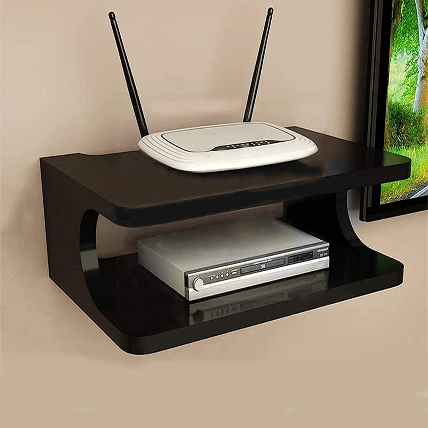 Set Top Box - Mdf, 20x8.9x18.3 Cm, Black | Stylish Wall Mounted Wifi Router Holder, 1 Door Cabinet, 1 Shelf, Modern Design Storage Solution