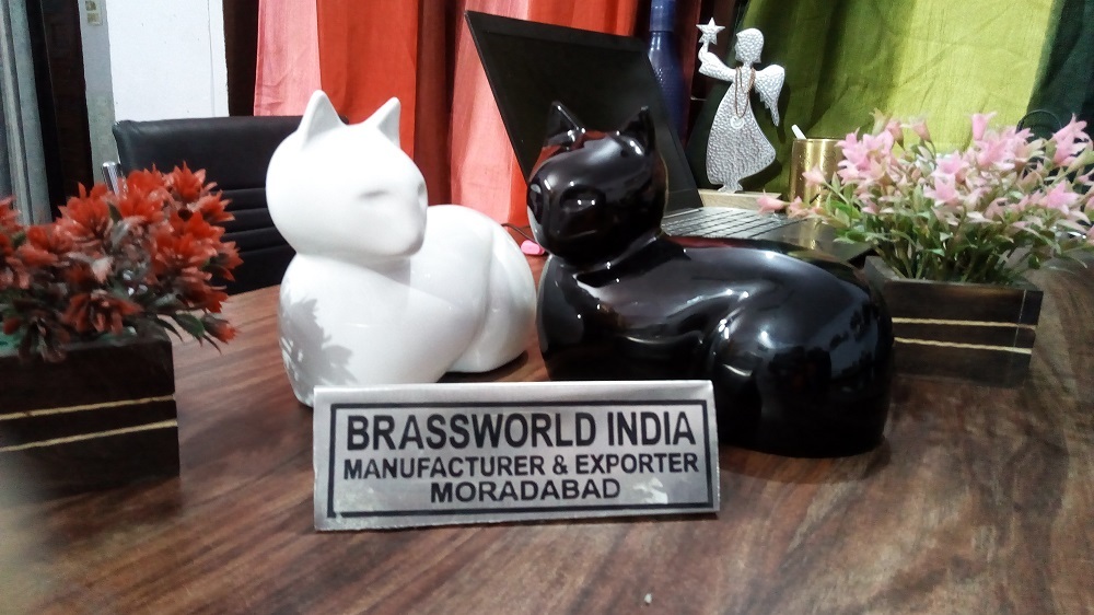 Brass Dual Cat Sitting Cremation Urn Funeral Supplies