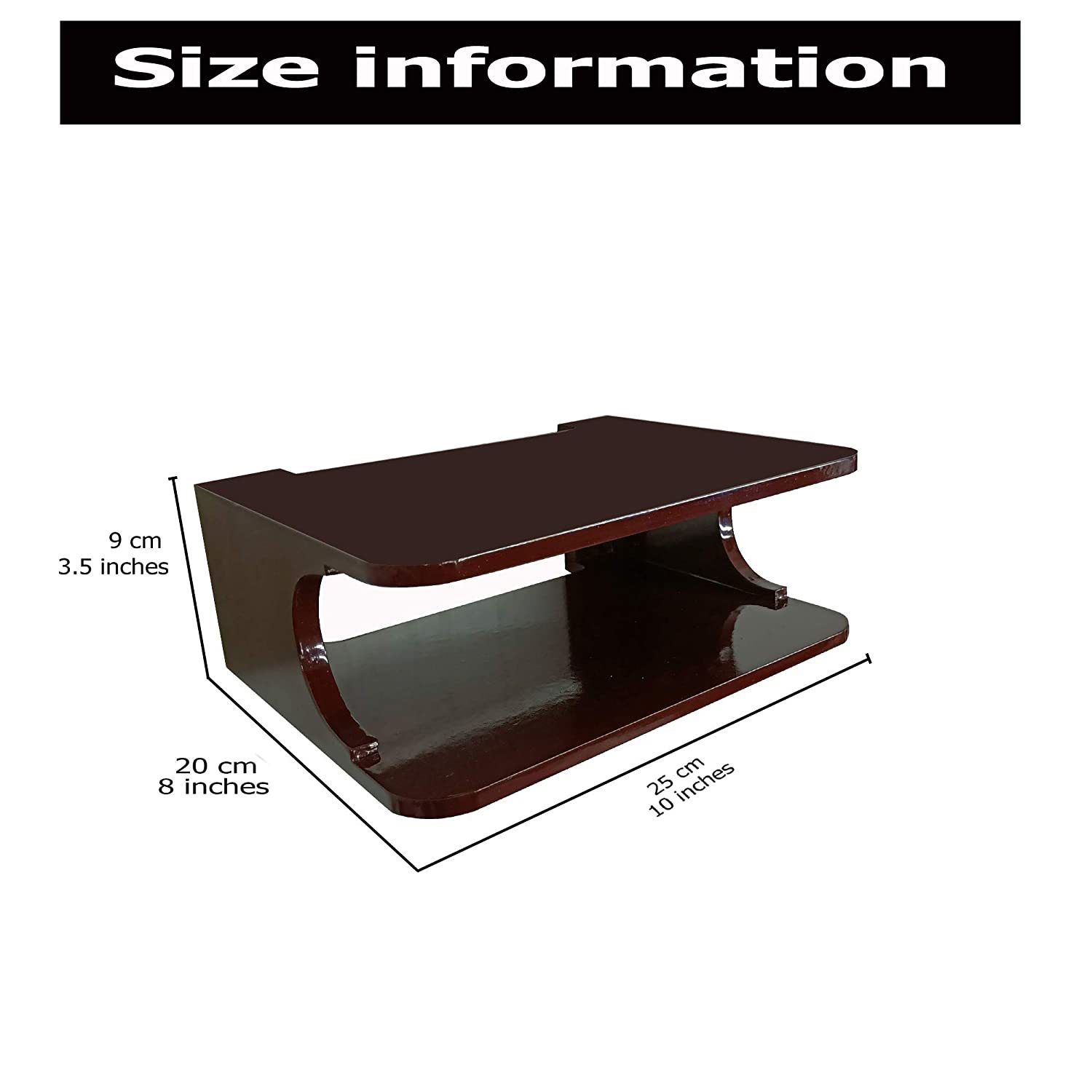Set Top Box Stand - Mdf, 20x18.3x8.9 Cm, Brown | Modern Wall-mounted Shelf For Wifi Router, Speaker & Remote Storage, 1 Shelf, 1 Cabinet