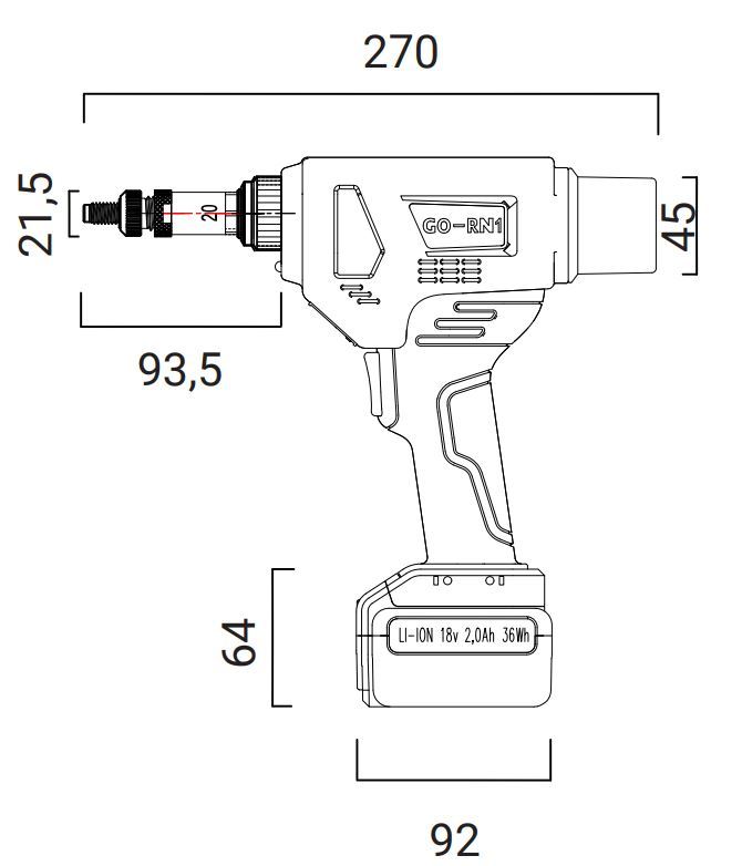 Cordless Nut Riveting Tool Akku Go-rn1 Capacity: M3 - M8