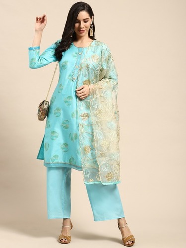 Aqua Blue Fancy Salwar Suit Material