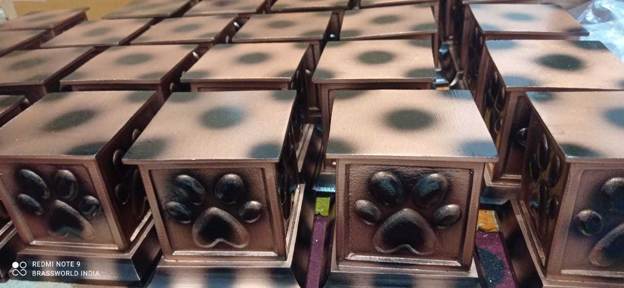 Brass Standrad Quality Pet Paw Printed Brown Cremation Urn By Brassworld India