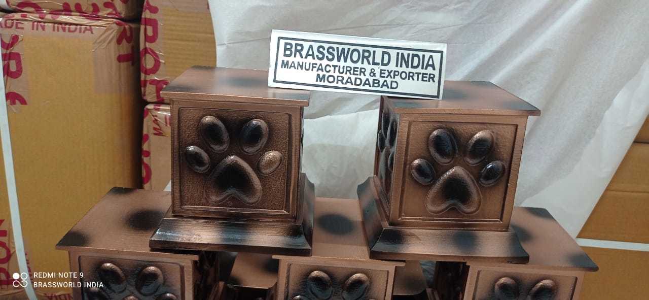 Brass Standrad Quality Pet Paw Printed Brown Cremation Urn By Brassworld India