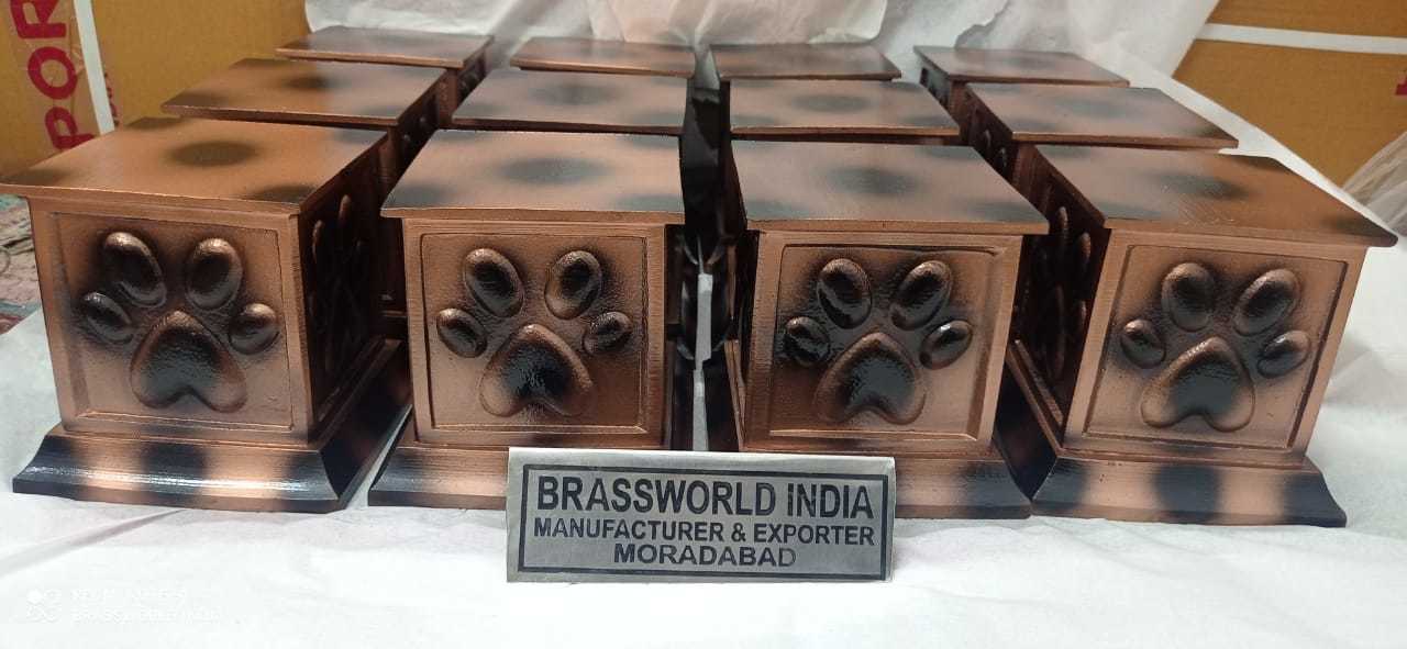 Brass Standrad Quality Pet Paw Printed Brown Cremation Urn By Brassworld India