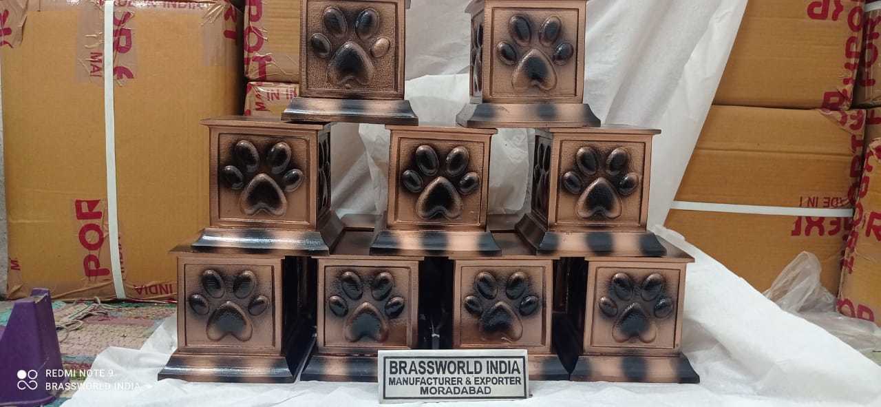 Brass Standrad Quality Pet Paw Printed Brown Cremation Urn By Brassworld India