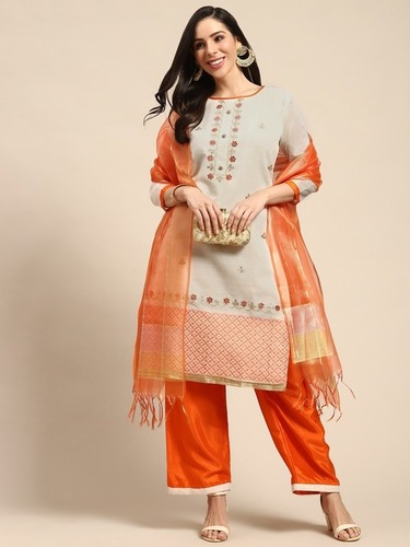 White Traditional Salwar Suit Material