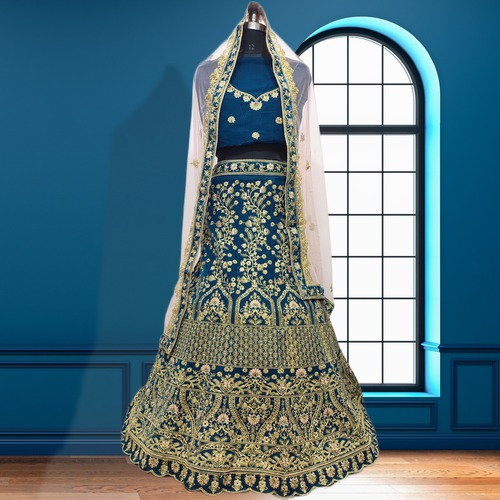 Blue Designer Embroidery Work Lehenga
