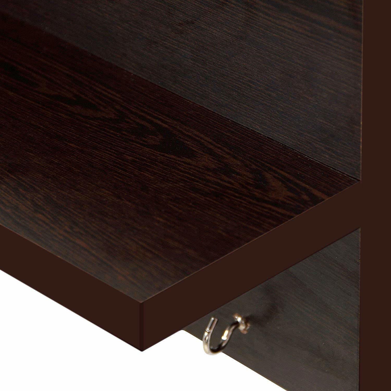 Wooden Wall Mounted Key Holder - 30.5 X 14 X 17.8 Cm, Brown Matte Finish With 5 Metal Hooks For Home And Office Decor
