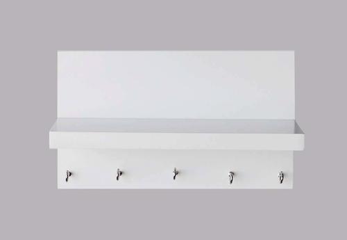 Stylish Wooden Key Holder - Engineered Wood, 30x12x17.5 cm, Matte White Finish | Modern Decorative Design with Shelf and Wall Hooks for Home & Office