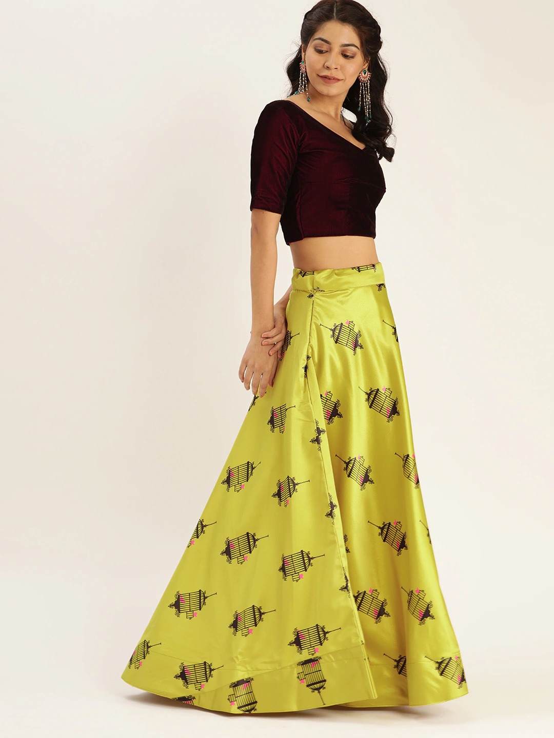 Lemon Yellow Zari Satin Silk Fashionable Lehenga Choli
