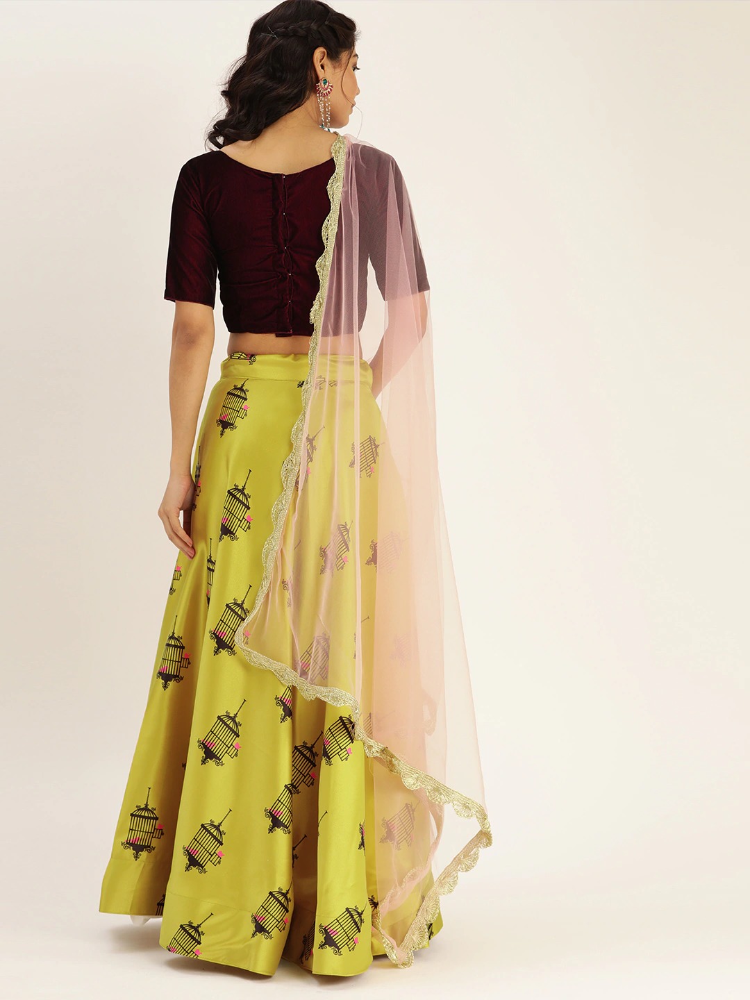 Lemon Yellow Zari Satin Silk Fashionable Lehenga Choli