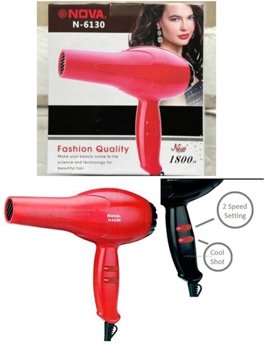 Nova Hair Dryer (N-6130) - Plastic Material, 3 Temperature and 2 Speed Settings, Professional Finger Diffuser, Styling Nozzle, Air Intake Filter | Versatile Use for Boys, Girls, Men, Women
