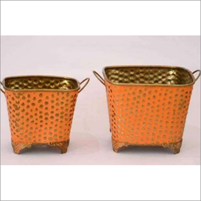 Metal Pair Pot - Metal, Golden Color | Stylish Design For Elegant Plantation Arrangements