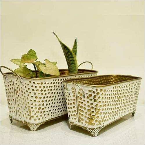 Metal Pair Pot - Metal, Golden Color | Stylish Design For Elegant Plantation Arrangements