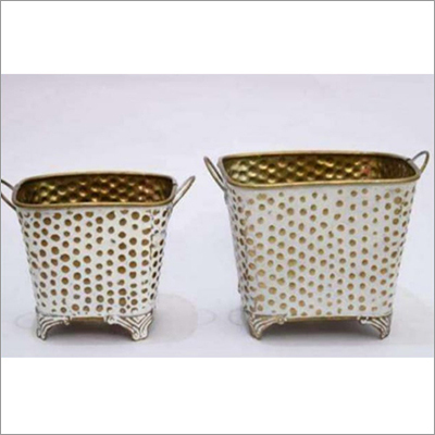 Metal Pair Pot - Metal, Golden Color | Stylish Design For Elegant Plantation Arrangements
