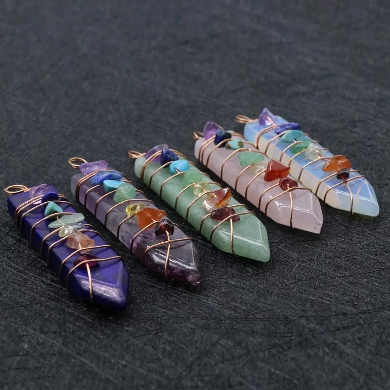 Arrow Shape Gemstone Pendant - Stone: Quartz, Size: 40 Mm, Color: Pink, Green, Blue, Type: Antique Silver Plated, Bezel Setting, Style: Classic