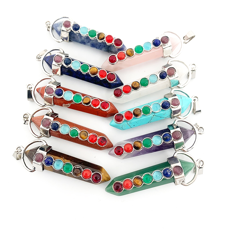 7 Chakra Pendant - Natural Quartz Stone, 30 Mm Drop Shape | Antique Silver Plated, Micro Insert Inlay, Nickle Free, Yoga Gift