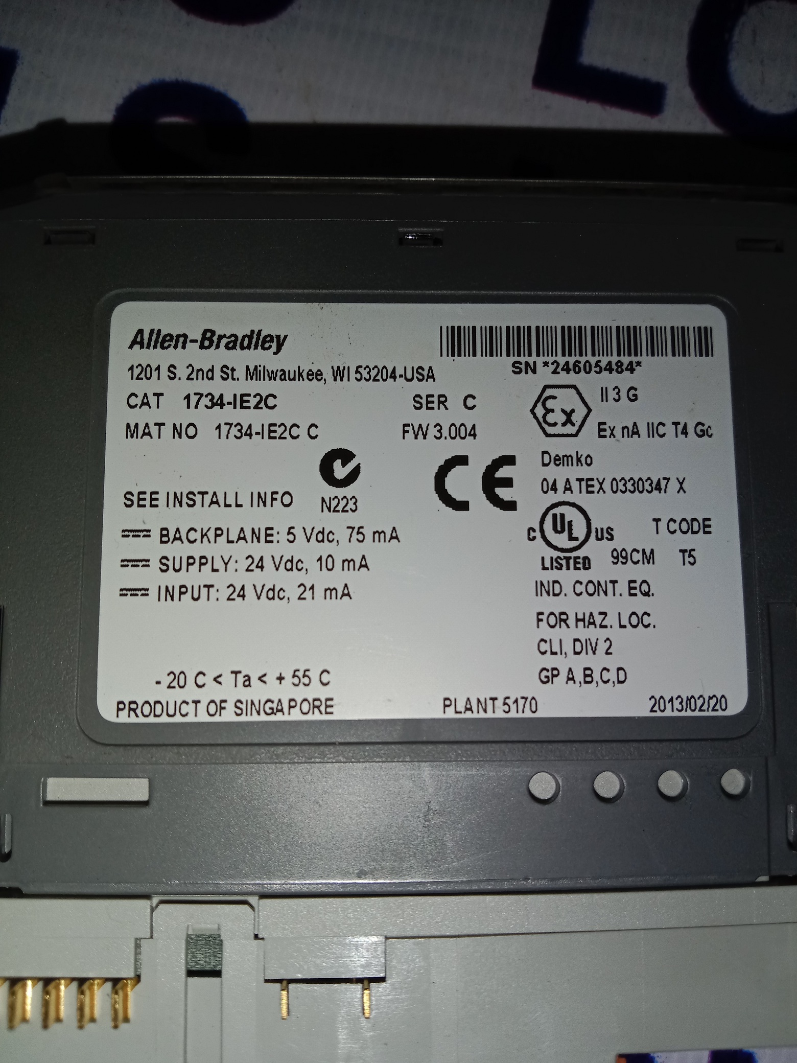 Allen Bradley Analog Input Module 1734-ie2c