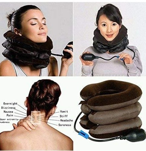 Spine Neck Rest Support Massager Pillow Air Bag 3 Tier Inflatable - Free Size, Multi-Color, U Shape | Improves Flexibility, Releases Stiffness, Lightweight for Travel