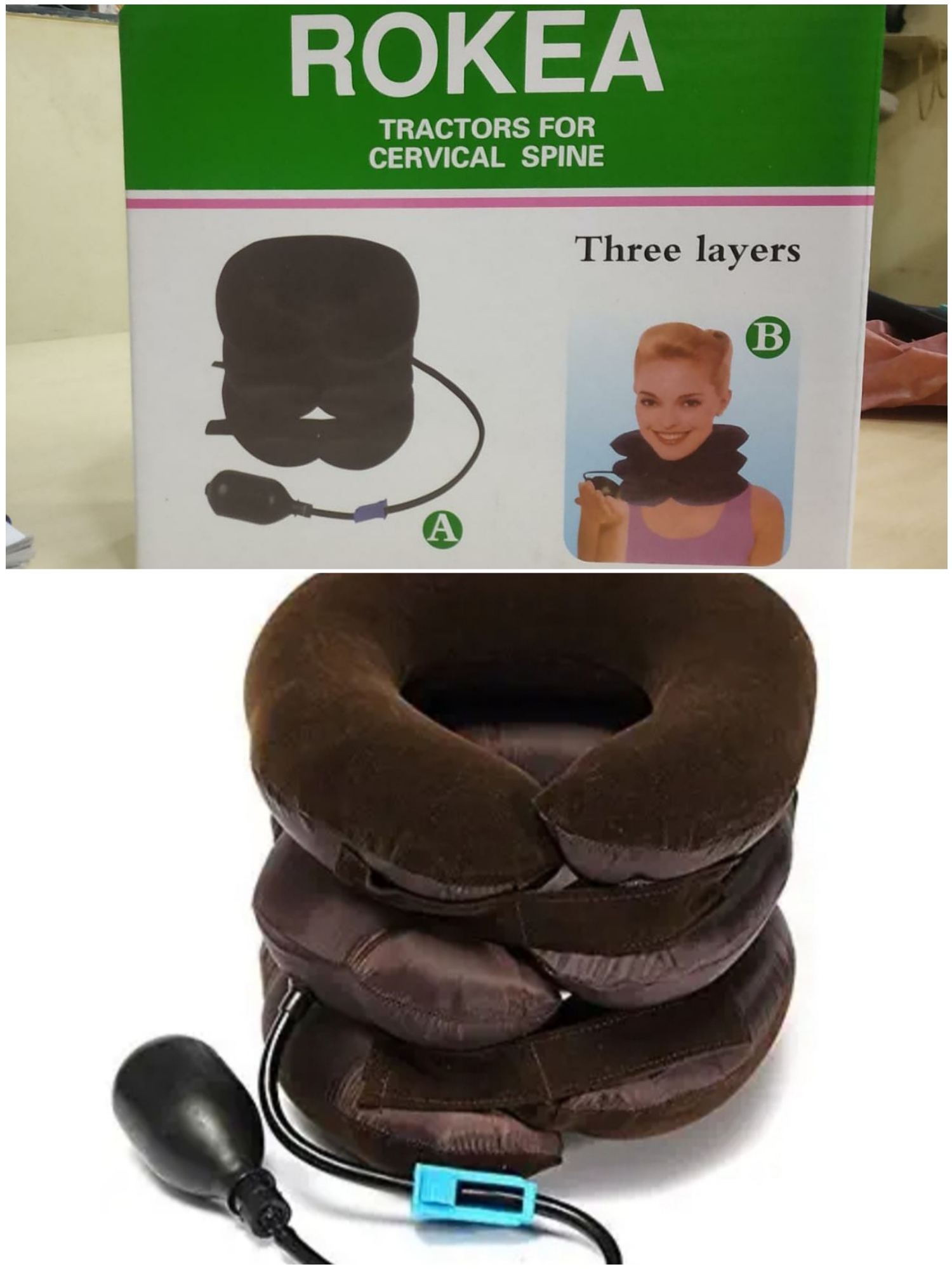 Spine Neck Rest Support Massager Pillow Air Bag 3 Tier Inflatable - Free Size, Multi-color, U Shape | Improves Flexibility, Releases Stiffness, Lightweight For Travel