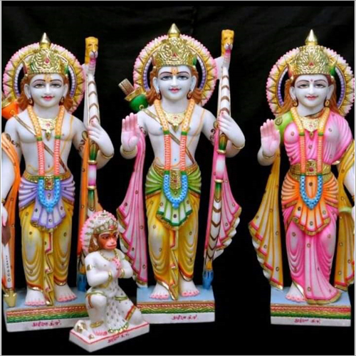 Marble Ram Darbar Statue - Handmade Indian Temple Design | Washable, Religious Style, Unique Finishing