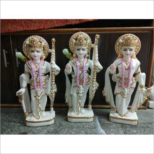 Marble Ram Darbar Statue - Handmade Marble Sculpture, Religious Temple Theme, Washable Features, Unique Artisan Craftsmanship