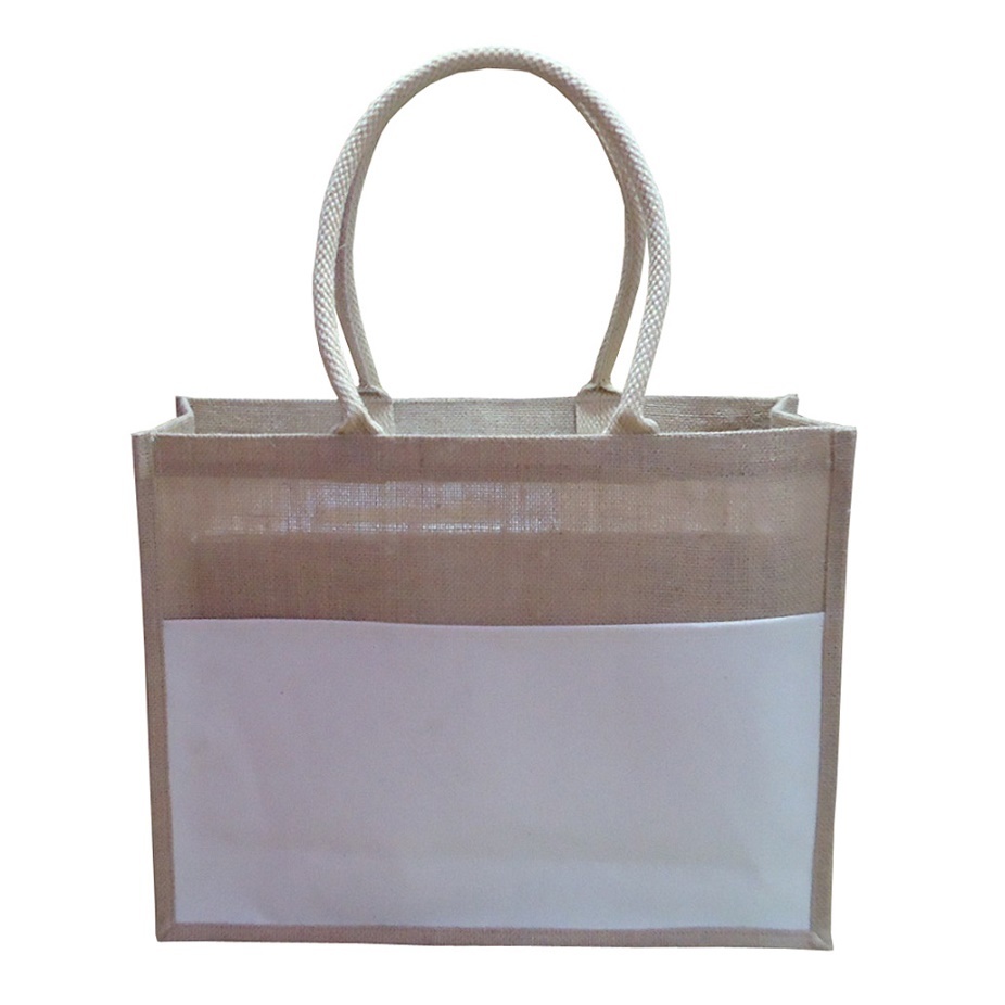 Natural Pp Laminated Jute Tote Bag With Front Pockets